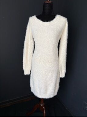 🍂 Sweater Dress Cozy Cream Fuzzy Open Edit Eyelash Knit Dress